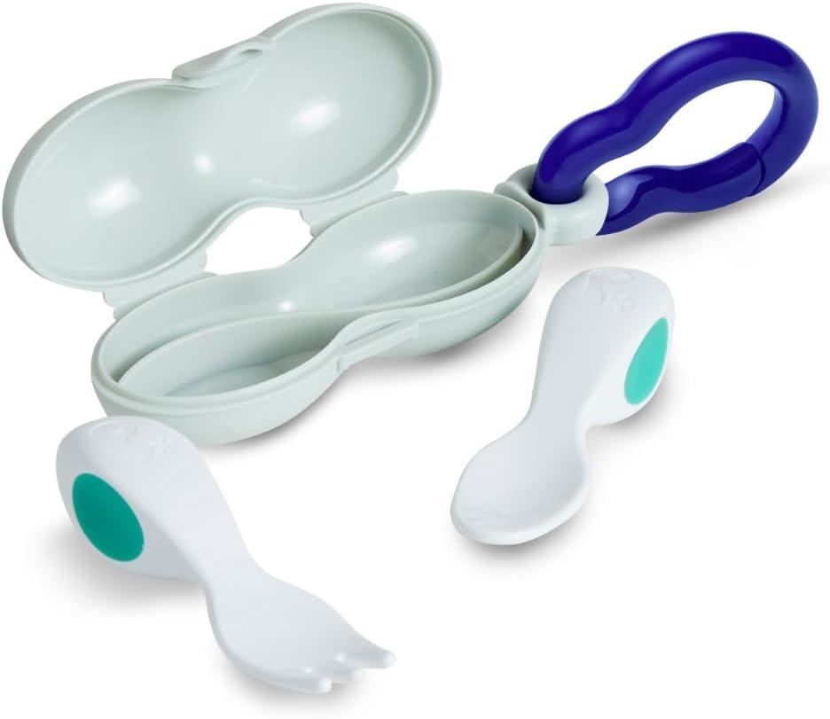 Doddl Baby Spoon and Fork, Cutlery Set + Travel Case for Babies 6+ Months, Learn to Self-Feed. Helps Weaning (Fresh Green) (Aqua)