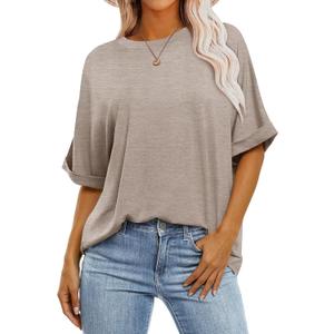 Zeagoo Women Oversized T-Shirt Summer Casual Short Sleeve Loose Tee Tops Basic Tee Shirts Brown (L)