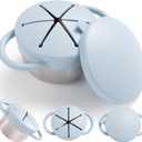 1 Pack Snack Containers for Toddlers, Stainless Steel Toddler Snack Cups with Silicone Food Catcher & Lids,Snack Cups for toddlers Spill Proof (Dark Blue)