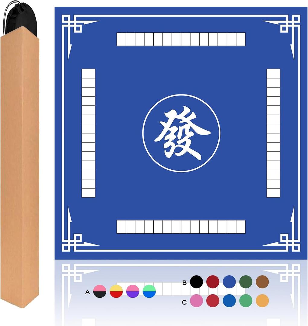 Mahjong Mat, 31.5 in x 31.5 in Mahjong Table Mat for Tile Game, Anti Slip and Noise Reduction Table Cover for Poker Card Board and Dominoes(Blue)