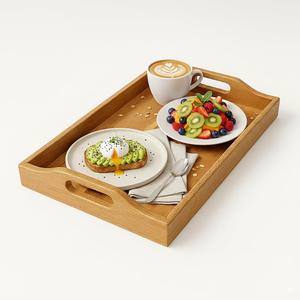 Natural Acacia Wood Serving Tray with Handles, Large Decorative Food Platter, Rectangle