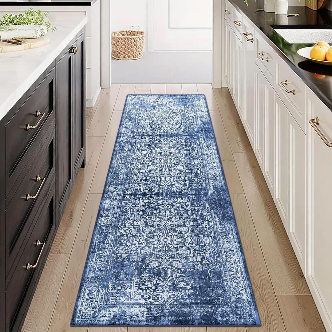 vivorug Runner Rug 2'x8' Vintage Washable Non-Slip Runners for Hallways Kitchen Entryway Laundry Room Carpet Hallway Runner Navy Blue
