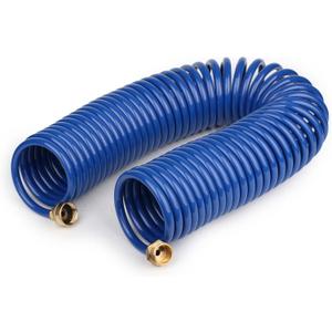 EVA Coil Garden Hose for Gardener: Retractable Self Coiling Hoses with 3/4" GHT Solid Brass Fittings - Kink Free and Flexible for Home and Garden Yard (50FT, Blue)