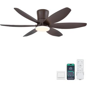 Surtime 48In Ceiling Fans with Light and Remote/APP Control, 6-Blade Reversible Motor Ceiling Fan, 3-Color Dimmable Lighting, All-Brown Finish