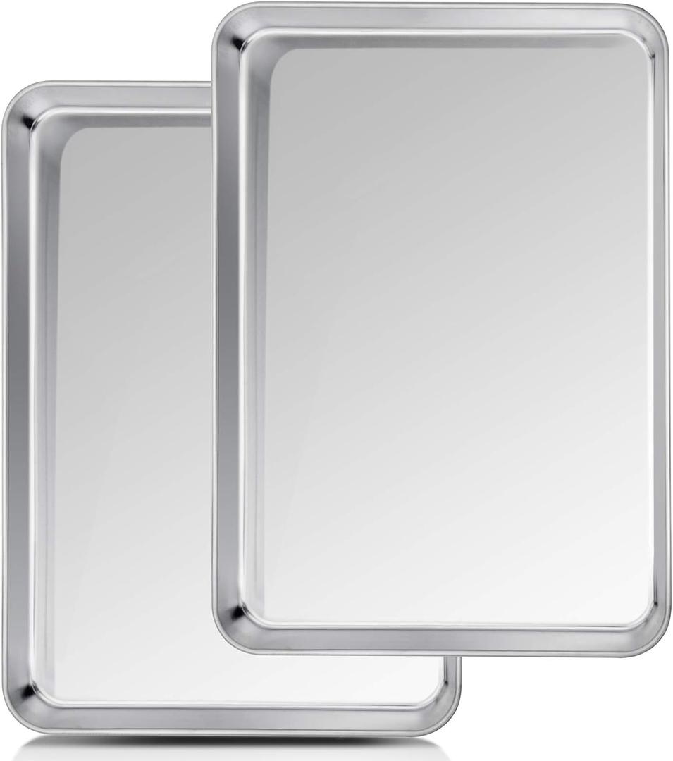 TeamFar Baking Sheet, 20141, Cookie Sheet Half Sheet Baking Pans Stainless Steel, Non Toxic & Healthy, Heavy Duty & Thick Gauge, Mirror Finish & Dishwasher Safe - 2 Piece