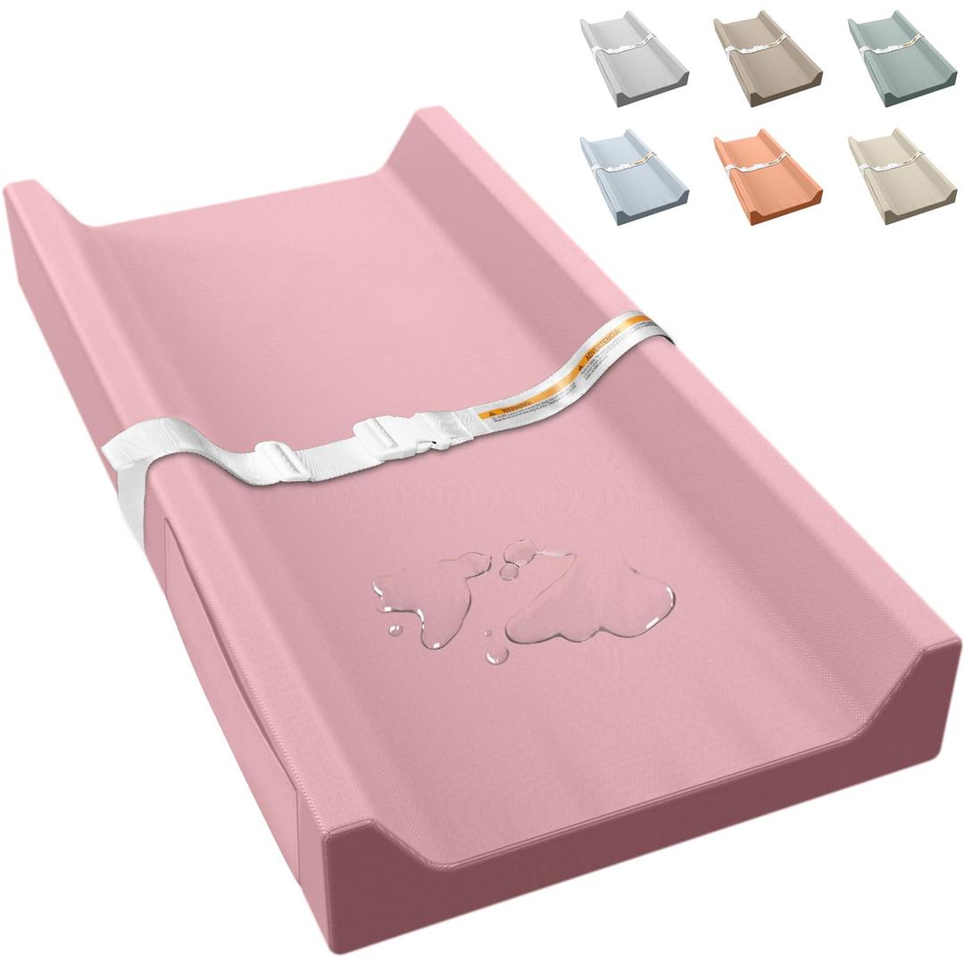 Vegan Leather Baby Changing Pad, Waterproof & Wipeable Soft Diaper Changing Mat 32 x 16.6" Comfortable Infant Changing Station for Dresser & Table (Pink)