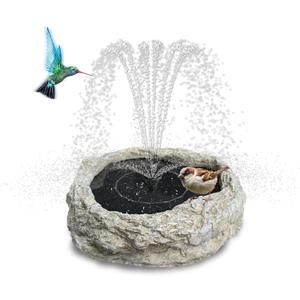 SAC SMARTEN ARTS Solar Bird Bath Fountain with Solar Panel Resin Granite Rock Solar Water Fountain for Bird Bath Outdoor Hummingbird Fish Pond with 5 Nozzles