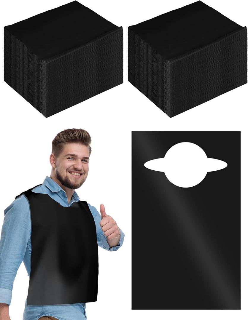 Retisee 200 Packs Plastic Disposable Bibs for Adults 14 x 24 Inch Black Eating Plastic Bibs for Women Men Elderly