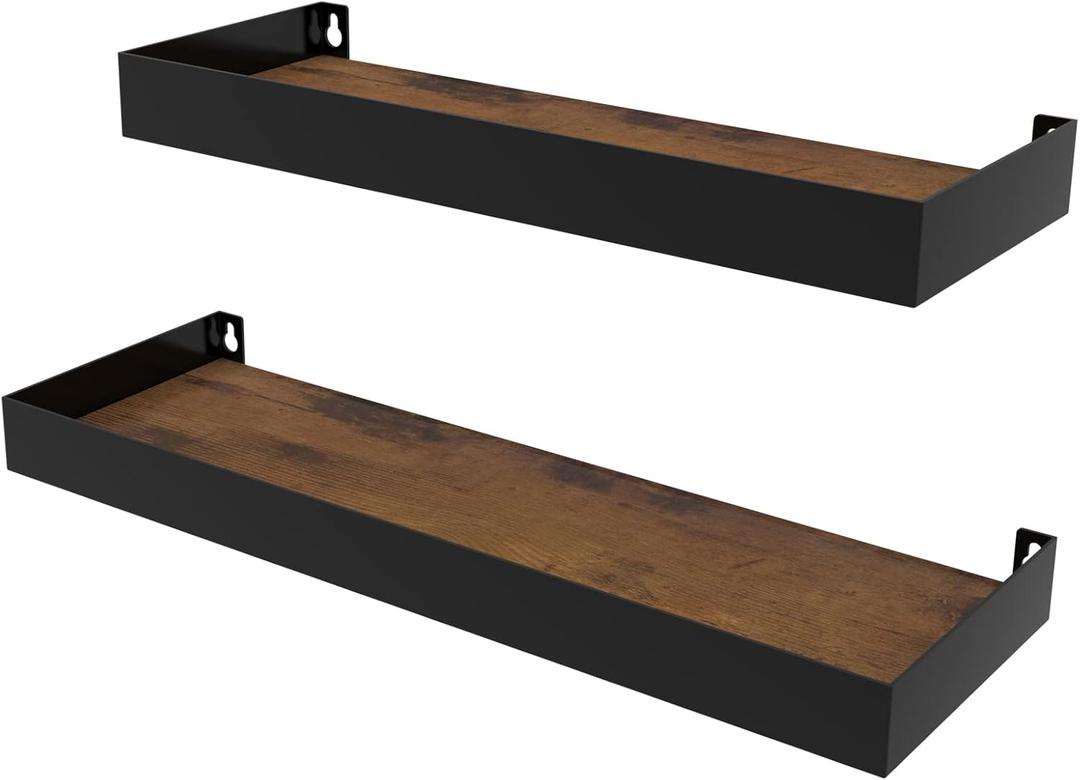 RLAVBL Wall Shelves Set of 2, Rustic Storage Wood Wall Mounted Floating Shelves for Bedroom Living Room Kitchen