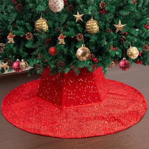 Mr. Pen- Red Sequin Christmas Tree Skirt and Tree Collar, 48 Inch Sparkly Base Cover, 24.8 Inch Foldable Sparkling Sequin Trees Skirt Collar, Red Sequin Tree Skirt, Christmas Skirts for Xmas Trees