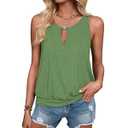 Summer Tank Tops for Women 2025 Metal Buckle Round Neck Sleeveless Fashion Loose Cute Tops Henley Shirts for Women's (US, Alpha, XX-Large, Regular, Regular, Green)