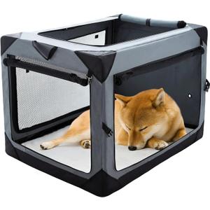 Pettycare 30 Inch Collapsible Dog Crate for Medium Dogs, 4-Door Foldable Soft Dog Kennel with Chew Proof Mesh Windows, Indoor & Outdoor Travel Dog Crate (30.0"L x 21.0"W x 21.0"H, Grey)