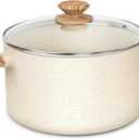 MICHELANGELO Stock Pot - 6 Qt Soup Pot with Lid, Non Stick Pots with Granite Coating, Non Toxic Cooking Pots for All Stovetops, with Stay Cool Handles (White)