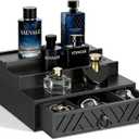 Cologne Organizer for Men, 3 Tier Wood Perfume Organizer with Velvet Lining Drawer and Hidden Compartment, Cologne Perfume Display Holder, Mens Husband Birthday Gifts Ideas,Christmas Gifts for Men