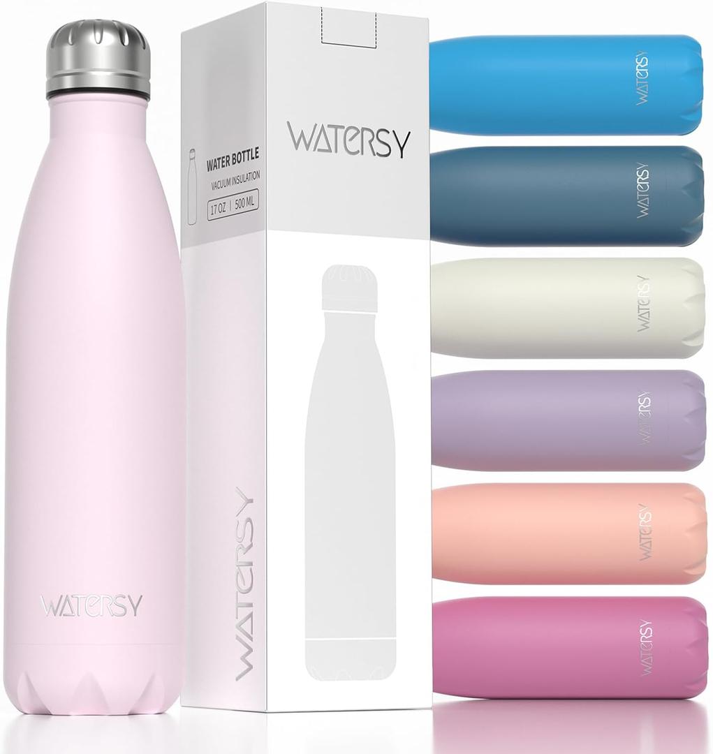 WATERSY Stainless Steel water bottles,17oz/500ml Insulated Water Bottles,Pink metal water bottle Keeps Drink Cold and Hot,BPA Free kids water bottles for School,Gym,Travel,Sports