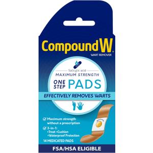 Compound W Wart Remover Maximum Strength One Step Pads with Salicylic Acid, 14 Medicated Pads