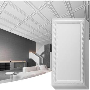 Art3d Drop Ceiling Tiles 24x48, Decorative PVC Ceiling Panels, Waterproof Rustproof and Durable 12-Pack, Glue Down, Rectangular White