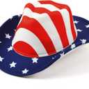 Shihanee Victorian Top Hat Circus Show Hat Cowboy Hat for Adults Halloween Cosplay DIY (Red White and Blue)