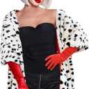 Apragaz 2 pcs Halloween Costume for Women, Dalmatian Shawl with 1920s Red Gloves for Halloween Cosplay Party (One Size)