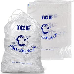 PackageZoom 12 x 20 Ice Packs - 10 Lb. Durable Drawstring Closure Pack of 100 Refillable Ice Storage Bags For BBQs, Camping, Food Stalls & Takeaway