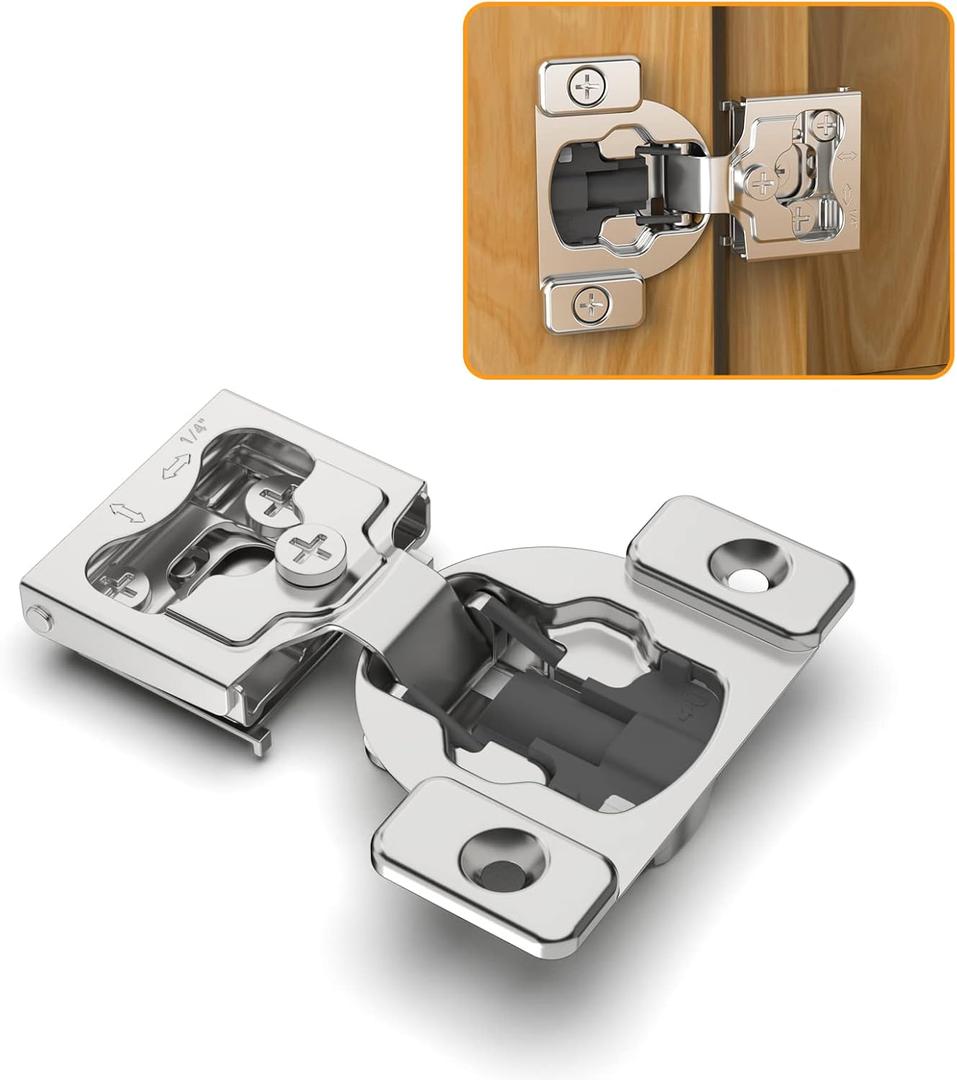 Chibery 4 Pack 1/4" Small Overlay 4D Concealed Hinges for Face Frame Door, Soft Close On/Off Switch, Self Closing, 105 Open Angle Concealed Stainless Steel Hinges for Framed Cabinet, Satin Nickel