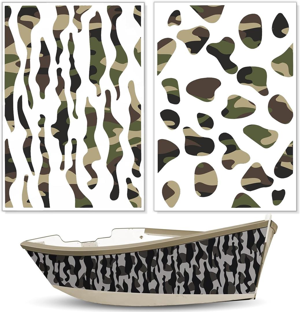 Juexica 2 Pcs 18 x 26 Inch Large Camo Stencils Camouflage Stencils for Boat Reusable Templates Camo Stencil Painting Kit Green DIY Stencil for Spray Painting Boat Wood Canvas Floor Crafts