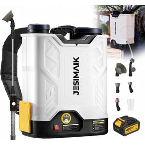 JESIMAIK Backpack Sprayer Battery Powered, 120 PSI Handle-Mounted Pressure Control, 4.8 Gallon, 4.0Ah Battery Operated Weed Sprayer with Telescopic Wand & 5 Nozzles for Weed, Lawn & Garden