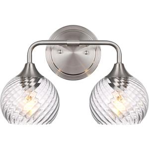 MELUCEE Bathroom Wall Light 2 Light Brushed Nickel Vanity Lighting with Clear Striped Swirl Glass Shades, Modern Bathroom Lights Over Mirror for Bath Workshop Dressing Room