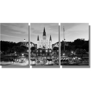3 Piece Black and White Wall Art United States Cityscape Paintings Home Decor Saint Louis Cathedral Skyline Prints on Canvas Louisiana Jazz Artwork Picture for Living Room Ready to Hang 12X16X3INCH (New Orleans)