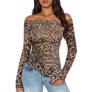 ZESICA Floral Mesh Off Shoulder Long Sleeve Tops for Women 2026 Y2k Double Lined Sheer Spring Going Out Shirts, M