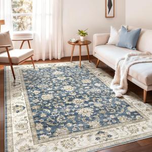 WITSHOCK 6x9 Area Rugs for Living Room: Machine Washable - Non Slip Modern Abstract Rug for Bedroom Dining Room - Stain Resistant for Household - Pet Owners (Blue) (Blue/Cream White/Light Ivory)