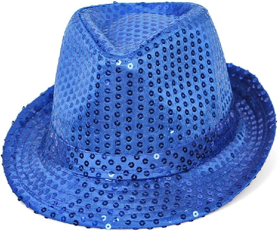 Mardi Gras Sequin Fedora Hats Party Hats,Western Sequin Fabric Fedora Hat for Men Cosplay Costume Party Accessory (Blue)