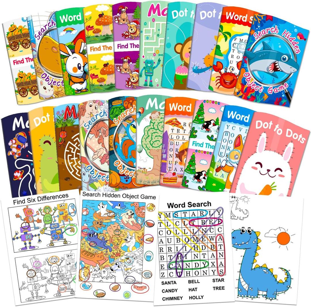 Elfew 20Pack Small Activity Books for Kids Age 4-8,8-12,Puzzles Books for Kids Party Favor Gift, Brain Game, Over 280 Different Games fit Classroom Activity, Boy and Girl Birthday Goodie Bag Stuffers
