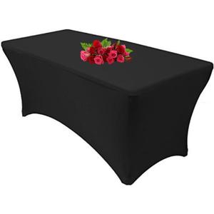 10FT Spandex Black Tablecloth for Rectangle Tables - Stretch Table Cover for Standard Folding Tables, Elastic Table Cover for Christmas