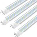 JESLED 4FT LED T8 Type A+B Tube Lights, 24W(65W Equivalent), 3200LM, 6000K, Single or Double End Powered, Plug and Play or Ballast Bypass, 4 Foot T10 T12 Fluorescent Bulbs Replacement, Clear(4-Pack)