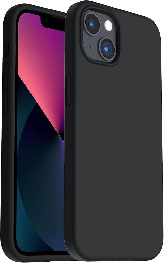 ORNARTO Shockproof Liquid Silicone Designed for iPhone 13 Case Gel Rubber Anti-Shock Cover Case Drop Protection 6.1inch-Black