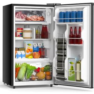 OLIXIS 3.2 Cu.Ft Mini Fridge with Freezer, Single Door Compact Refrigerator | Adjustable Thermostat, 5-Level Thermostat, for Bedroom Office Dorm, LED Interior Light, Black, 17.72"*17.72"*31.1"