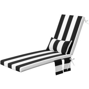 Outdoor Chaise Lounge Cushion 80 x 23 Inches with Head Pillow and Side Pockets, Water Repellent & Weather Resistant Patio Recliner Lounge Chair Cushions for Lawn, Pool & Beach (Black Stripe,1 Pcs)