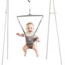 Jolly Jumper Classic (Grey) with Stand - Original Baby Jumper, Indoor and Outdoor Exercise Saddle Seat, Adjustable Height, for Infants up to 28lbs