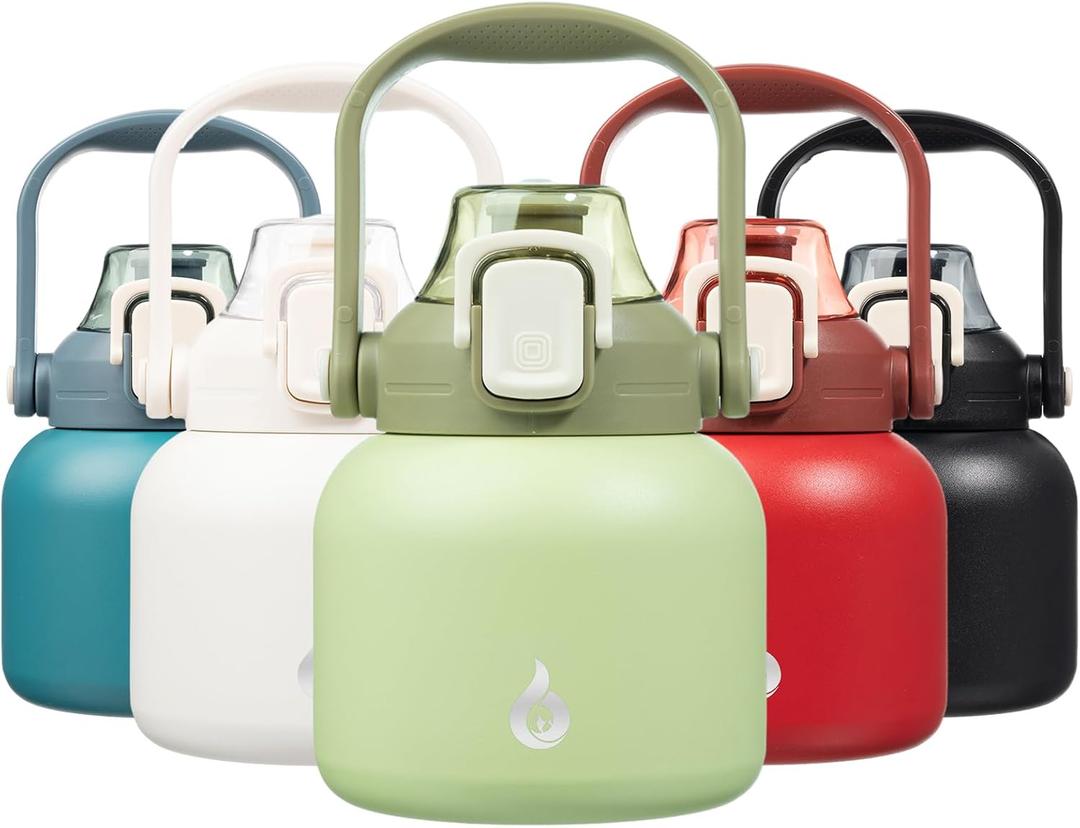 BJPKPK Insulated Water Bottles with Straw, 20 oz Cute Water Bottles with Handle, BPA Free Stainless Steel Metal Jug, Easy Carry Flasks for Men & Women, Light Green