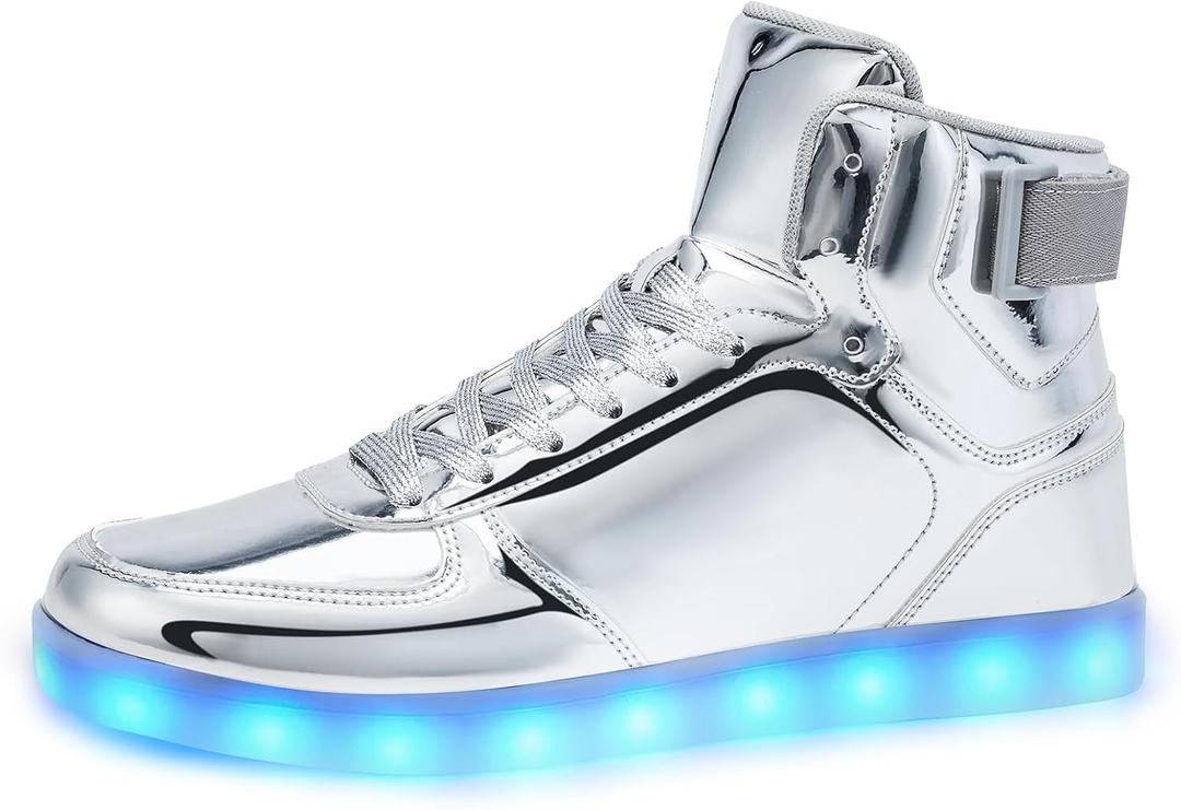 Unisex LED Light Up Shoes, Fashion High Top LED Sneakers USB Rechargeable Glowing Luminous Shoes for Men, Women, Teens, Size: 15 Women/13 Men