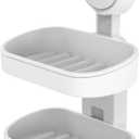 TAILI Shower Soap Holder Soap Dish, Suction Cup Soap Holder for Shower Wall, Bathroom Accessories, Removable Strong Hold, Drill Free,2 Tier Round, Ivory