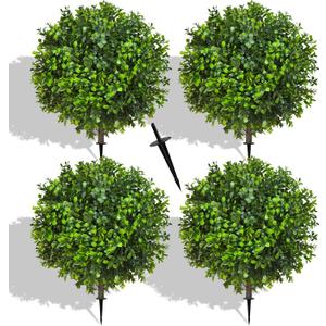 21.6 Inch Artificial Boxwood Topiary Bushes, Set of 4 Fake Shrubs, UV Resistant Plants Faux Topiary Ball Tree for Outdoor Garden Patio Front Porch & Indoor Decor,  Green,boxwood Topiary