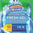 Scrubbing Bubbles Fresh Gel Toilet Bowl Cleaning Stamps, Helps Keep Toilet Clean and Helps Prevent Limescale & Rings, Rainshower Scent, 1 Dispenser with 24 Fresh Gel Stamps