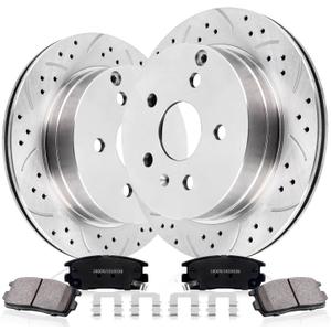 Rear Drilled and Slotted Brake Pads and Rotors Kit Ceramic Automotive Replacement Brake Kits Vented 11.93 Inch Compatible for Chevy Equinox Compatible for GMC Terrain 2010-2017 (10 Pcs)