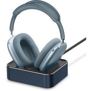 Headphone Charging Station for AirPods Max 2024 & 2020 - Magnetic Headset Charger Dock with Dual Lightning & Type-C Connectors (Blue)