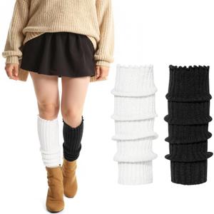 Womens Leg Warmers 2 Pairs  Ribbed Knit Boot Cuffs for Winter, Dance, Yoga & 80s Party Outfits (Black+white)