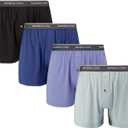 BAMBOO COOL Men's Boxer Shorts,Breathable knit Boxers Underwear,Relaxed Fit Stretch Boxers 4 Pack (Large, 4-pack ( dark Blue+ blue Grey+ black + grey Blue))