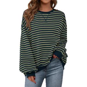 PRETTYGARDEN Womens Striped Oversized Sweatshirt Color Block Crew Neck Long Sleeve Casual Loose Pullover Top Y2K Clothes (XL)