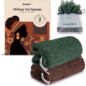 CORATED African Net Sponge Authentic, Shower Loofah Exfoliating Bath Sponge, Body Scrubber for Women and Men Daily Use Body Care, Travel Portable Bath Accessories Spa Gifts (Brown & Dark Green)